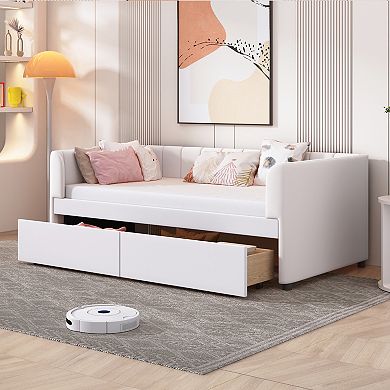 Trikiousd Upholstered Daybed with Ergonomic Backrest and 2 Storage Drawers
