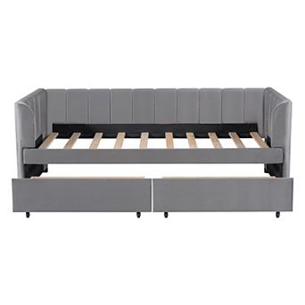 Trikiousd Upholstered Daybed with Ergonomic Backrest and 2 Storage Drawers