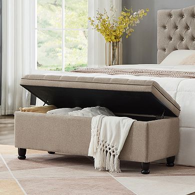 Trikiousd Tufted Storage Bench Upholstered Entryway Bench with Wooden Legs