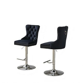 Trikiousd Set of 2 Swivel Velvet Barstools Adjusatble Seat Height Modern Upholstered Bar Stools