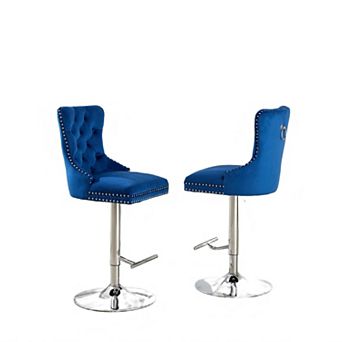 Trikiousd Set of 2 Swivel Velvet Barstools Adjusatble Seat Height Modern Upholstered Bar Stools