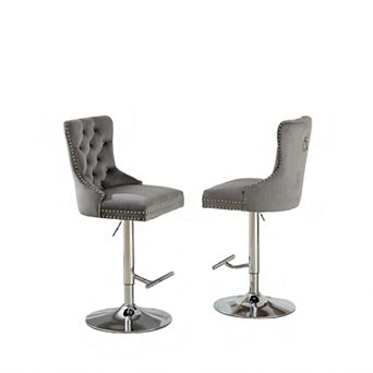 Trikiousd Set of 2 Swivel Velvet Barstools Adjusatble Seat Height Modern Upholstered Bar Stools