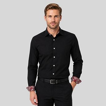 Men's Long Sleeve Button Down Shirt Paisley Trim Contrast Collar Dress Shirt