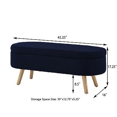 Trikiousd Oval Bouclé Storage Ottoman Bench with Wood Legs & Hinge
