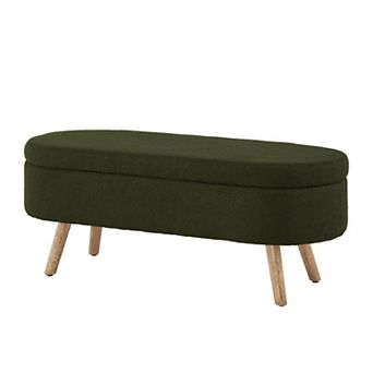 Trikiousd Oval Bouclé Storage Ottoman Bench with Wood Legs & Hinge