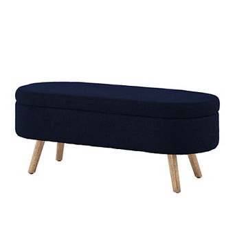 Trikiousd Oval Bouclé Storage Ottoman Bench with Wood Legs & Hinge