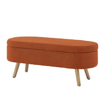 Trikiousd Oval Bouclé Storage Ottoman Bench with Wood Legs & Hinge