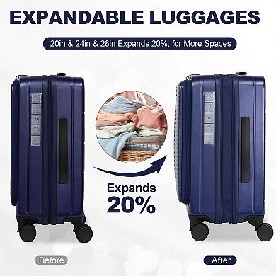 Trikiousd 3-Piece Hardshell Luggage Set with Front Opening & TSA Lock