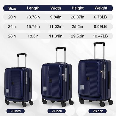 Trikiousd 3-Piece Hardshell Luggage Set with Front Opening & TSA Lock