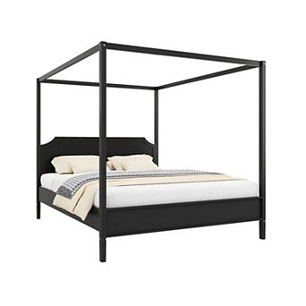Trikiousd Wood 4 Posters Platform Bed Canopy Bed with Headboard, Solid Wood Slats Support