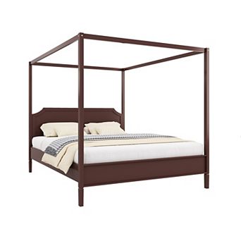 Trikiousd Wood 4 Posters Platform Bed Canopy Bed with Headboard, Solid Wood Slats Support