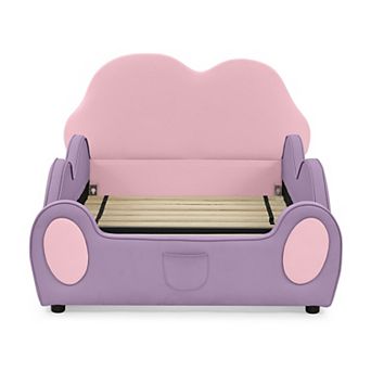 Trikiousd Twin Size Toddler Bed PU Leather Kids Bed Upholstered Platform Bed Frame with Guardrails