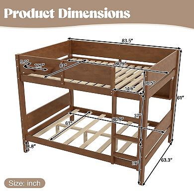 Trikiousd Queen Over Queen Size Wooden Bunk Bed Frame Convenient Tray & Built-in Storage Shelves