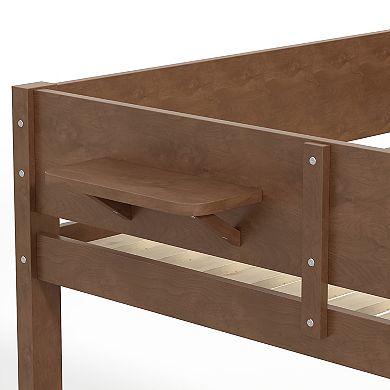 Trikiousd Queen Over Queen Size Wooden Bunk Bed Frame Convenient Tray & Built-in Storage Shelves