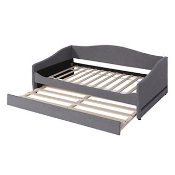 Trikiousd Upholstered Daybed with Trundle and LED Light Frame