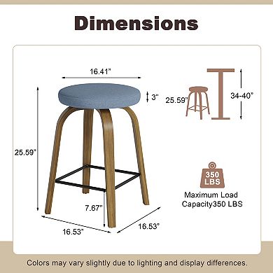 Trikiousd Set of 2 Swivel Bar Stools Counter Height Backless Stools Island Stools Curved Wood Legs