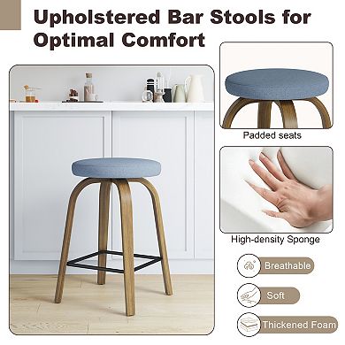 Trikiousd Set of 2 Swivel Bar Stools Counter Height Backless Stools Island Stools Curved Wood Legs