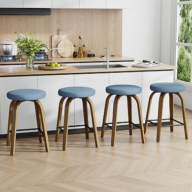 Trikiousd Set of 2 Swivel Bar Stools Counter Height Backless Stools Island Stools Curved Wood Legs