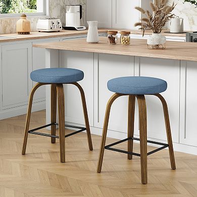 Trikiousd Set of 2 Swivel Bar Stools Counter Height Backless Stools Island Stools Curved Wood Legs