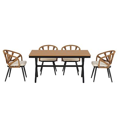 Trikiousd Outdoor Patio Dining Set with PE Rattan Chairs and Plastic Wood Table