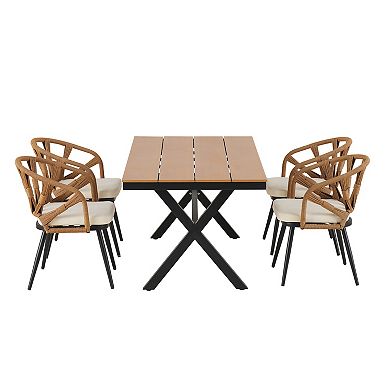 Trikiousd Outdoor Patio Dining Set with PE Rattan Chairs and Plastic Wood Table