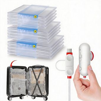 Vacuum Storage Bags Travel 12 Pack Space Saver Electric USB Pump Seal Packing Clothes Luggage