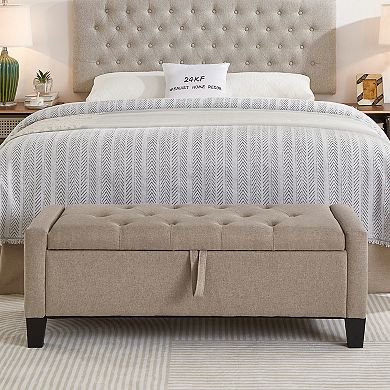 Trikiousd Storage Ottoman Bench with Safety Hinge Upholstered Tufted Seat