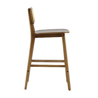 Trikiousd Wood Barstool Set of 2 Breakfast Bar Chairs with Rattan-Adorned Backrest