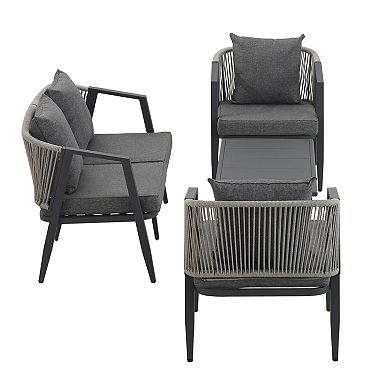 Trikiousd 4-Piece Patio Seating Set with Iron Frame Cushioned Chairs Bench and Table