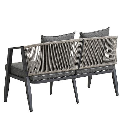 Trikiousd 4-Piece Patio Seating Set with Iron Frame Cushioned Chairs Bench and Table