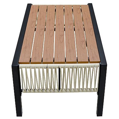 Trikiousd Outdoor Iron Sofa Set with Rattan Accents Cushions and Table Patio Set
