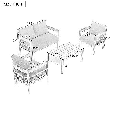 Trikiousd Outdoor Iron Sofa Set with Rattan Accents Cushions and Table Patio Set
