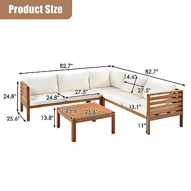 Trikiousd Traditional Style Acacia Wood Outdoor Patio Sofa Set with Cushions & UV Protected Texture