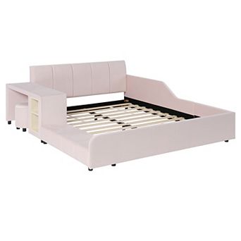 Trikiousd Upholstered Ground Bed with Desk and Stool Mother Child Bed
