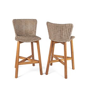 Trikiousd Outdoor Barstools Set of 2 Armless Wicker Bar Chair with Acacia Wood Legs
