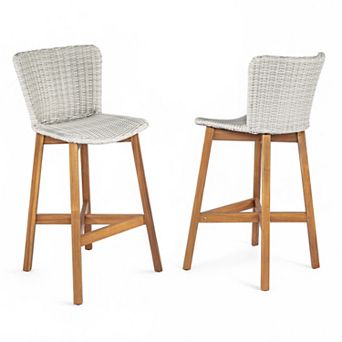 Trikiousd Outdoor Barstools Set of 2 Armless Wicker Bar Chair with Acacia Wood Legs