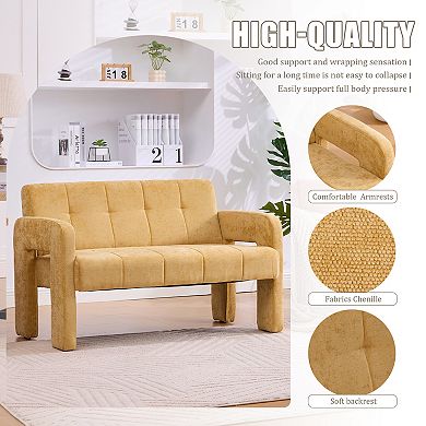 Trikiousd Nordic Modern Chenille Loveseat Sofa with Ergonomic Armrests