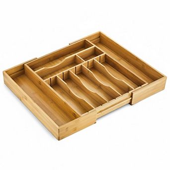 Expandable 2.5" Deep Wood Silverware Drawer Organizer with Adjustable Dividers