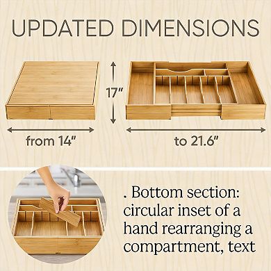 Expandable 2.5" Deep Wood Silverware Drawer Organizer with Adjustable Dividers
