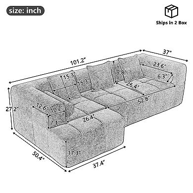 Trikiousd 101.2" Modular Sectional Sofa with Deep Seating and Side Pockets
