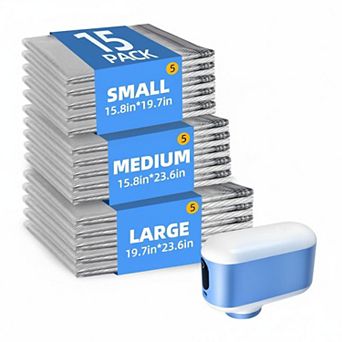 Travel Vacuum Bags 15 Pack with Rechargeable Pump 60kpa Suction Space Saver for Clothes