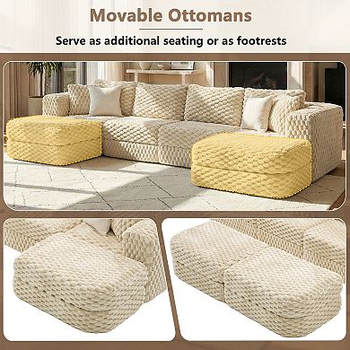 Trikiousd 135.4" Modular Sectional Sofa with Ottomans Bubble Velvet Couch