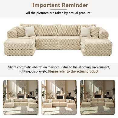 Trikiousd 135.4" Modular Sectional Sofa with Ottomans Bubble Velvet Couch