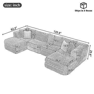Trikiousd 135.4" Modular Sectional Sofa with Ottomans Bubble Velvet Couch