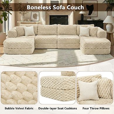 Trikiousd 135.4" Modular Sectional Sofa with Ottomans Bubble Velvet Couch