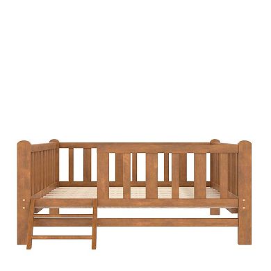 Trikiousd Twin Size Platform Bed Wood Montessori Bed Kids Bed Frame with Guardrail