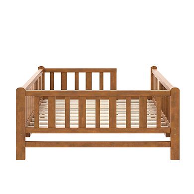 Trikiousd Twin Size Platform Bed Wood Montessori Bed Kids Bed Frame with Guardrail