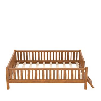 Trikiousd Twin Size Platform Bed Wood Montessori Bed Kids Bed Frame with Guardrail