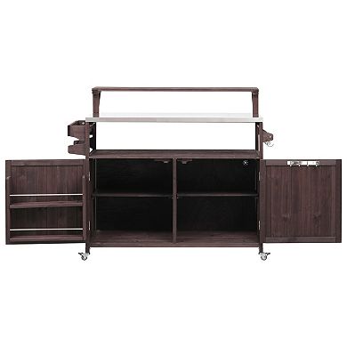 Pnronnc Rolling Grill Cart Solid Wood Storage Cabinet Outdoor Kitchen Island Carts