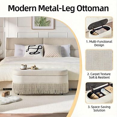 Trikiousd Oval Storage Ottoman Bench with Metal Legs Lift Top Upholstered Seat